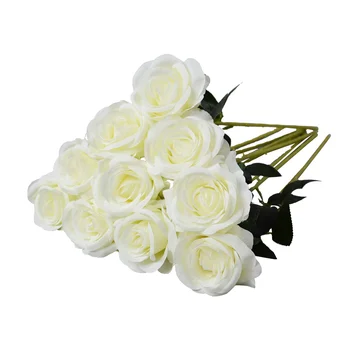 Wholesale Hot Sale Long Stem Silk Flowers White Rose Home Decor Wedding Decoration Long Stem Rose