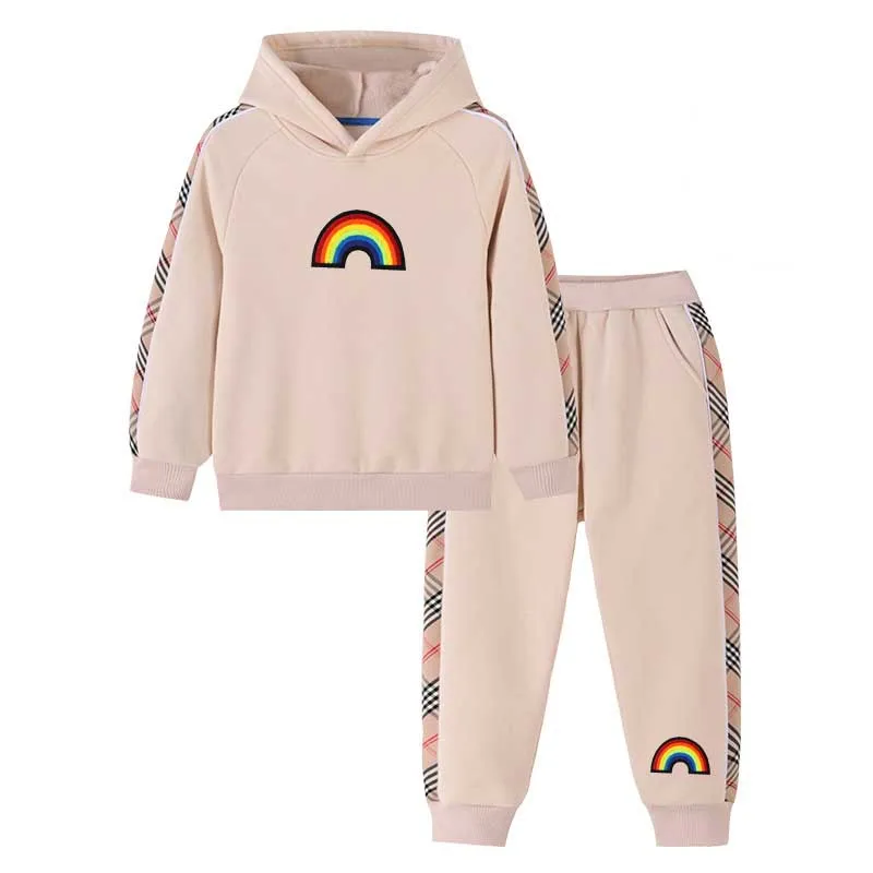 Wholesale Composite Velvet Winter Pullover Hoodies Two Piece Children's Clothing Set for Girls