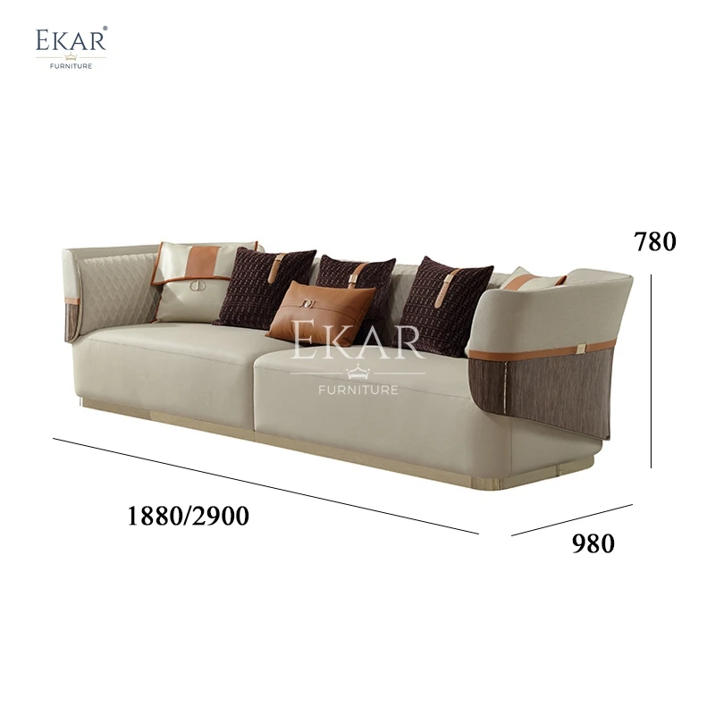 product new design genuine leather with microfiber leather plaid living room sofa set-63