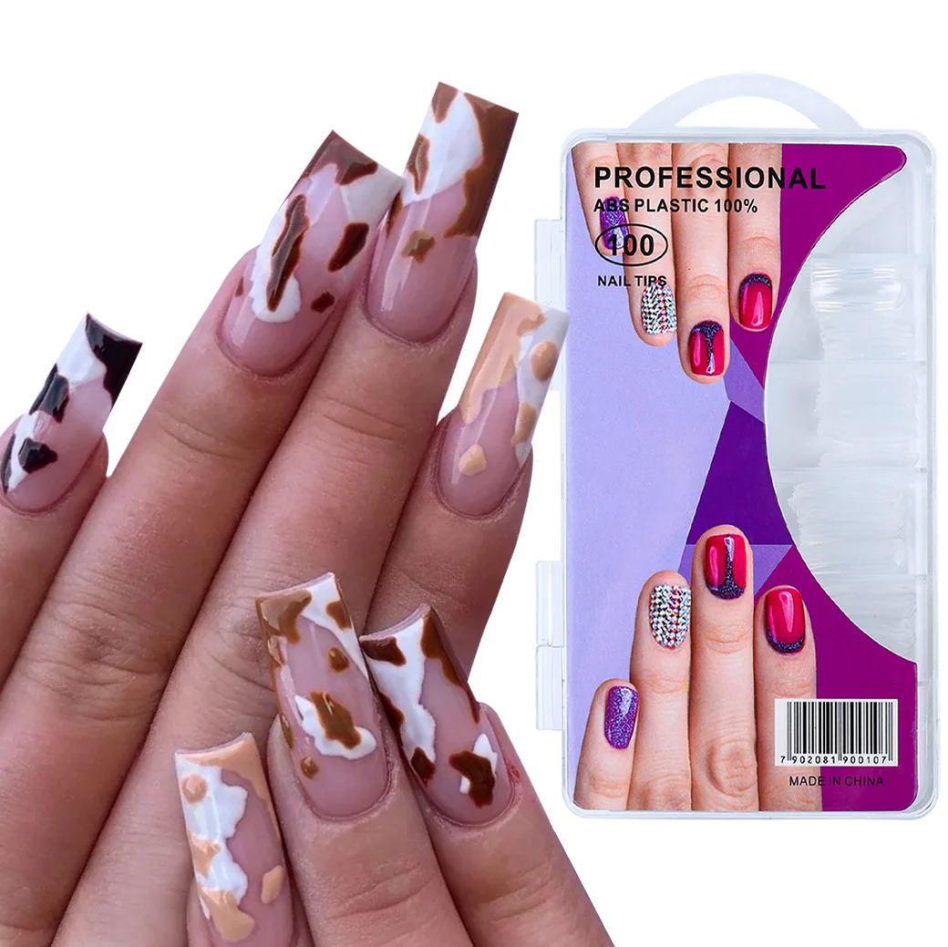 100Pcs/Box 10 Sizes French Square Fake Nails Tips Half Full Cover Clear ...