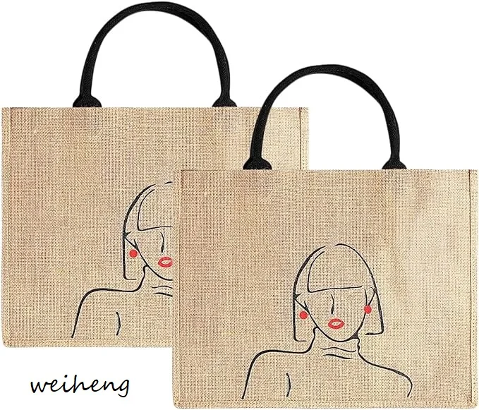 Customized Printing logo Recycled  High Quality Load Capacity Women Small Shoulder Shopping Jute Tote Bag