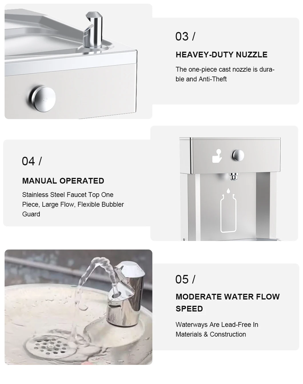 product stainless steel wall mounted public drinking water fountain with bubbler faucet and single basin school outdoor water fountain545-3