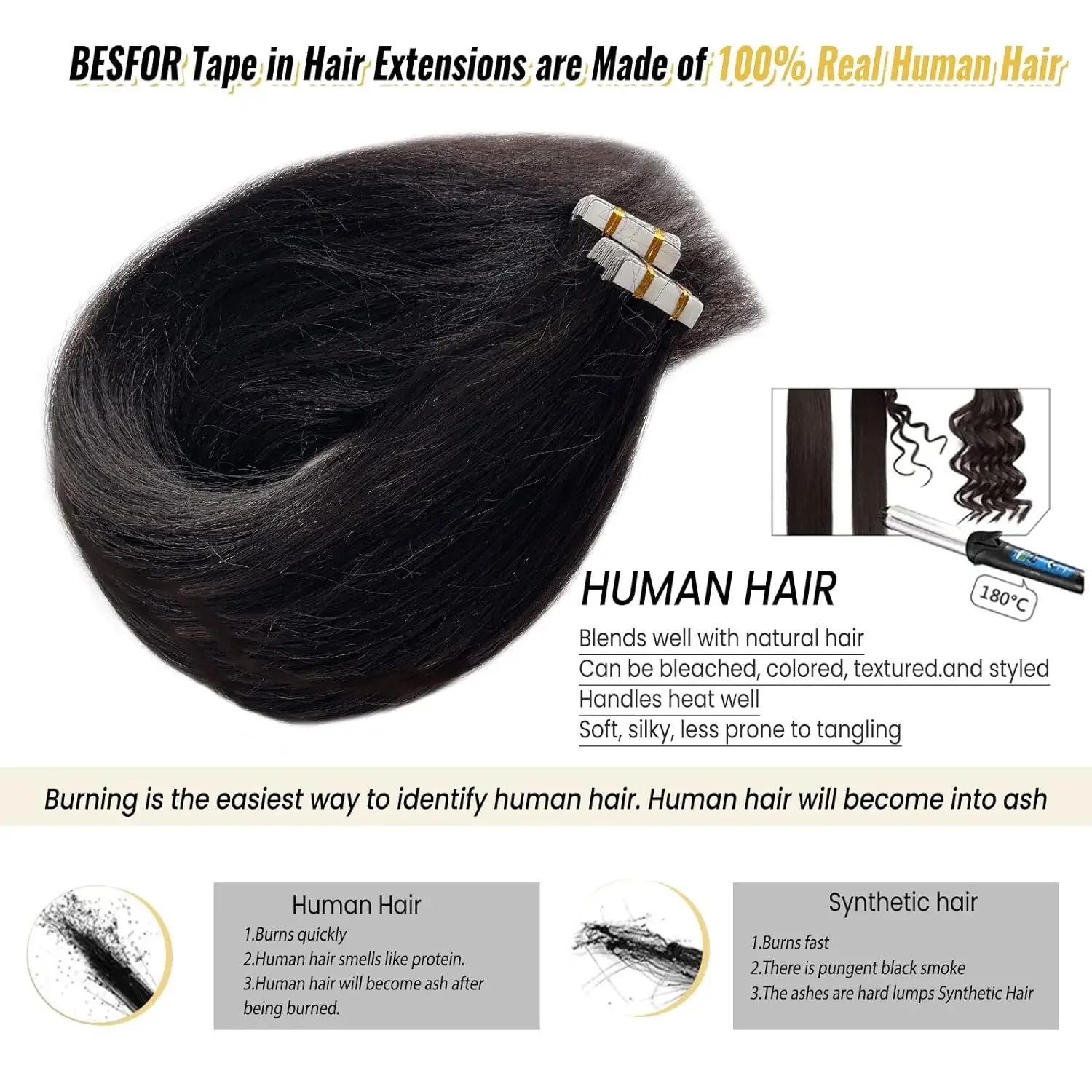 Επεκτάσεις μαλλιών με ταινία, βραζιλιάνικη, φυσική, γυναικεία, μαύρη, 20 τεμάχια, 50 γρ._voghion.com