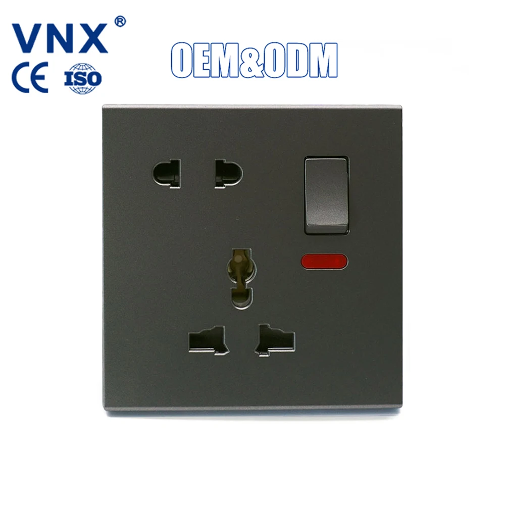 Multi Generic Wall Box Electrical Power 16A 250V 1gang Single 5 Pin Socket With Switch Socket