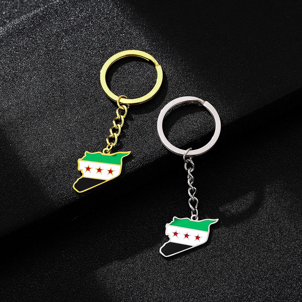 Promotion Fashion Cheap Price 2*3cm Stainless Steel Syria Revolution Map Flag Pendant Keychain