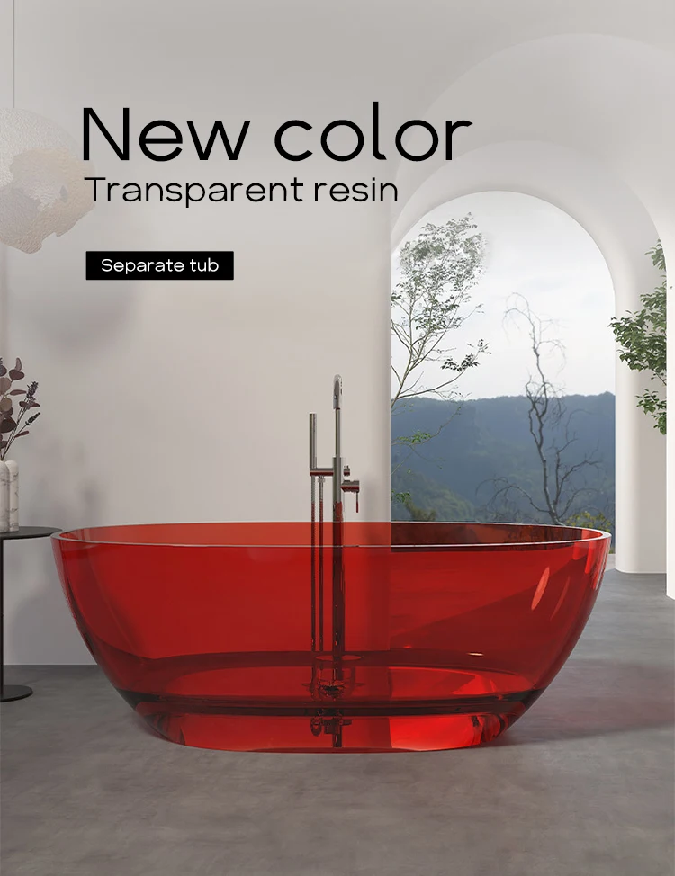 Fanwin Colorful Hotel Bathroom Freestanding Resin Bath Tub Transparent