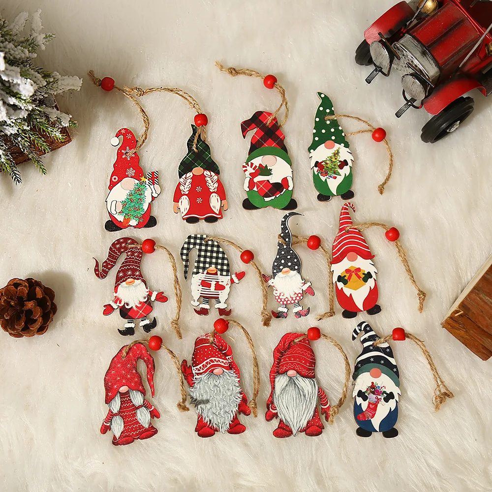 9pcs Navidad 2022 New Year 2023 Gift Christmas Tree Gnomes Wooden Pendants Ornaments Christmas Decorations for Home Noel Deco