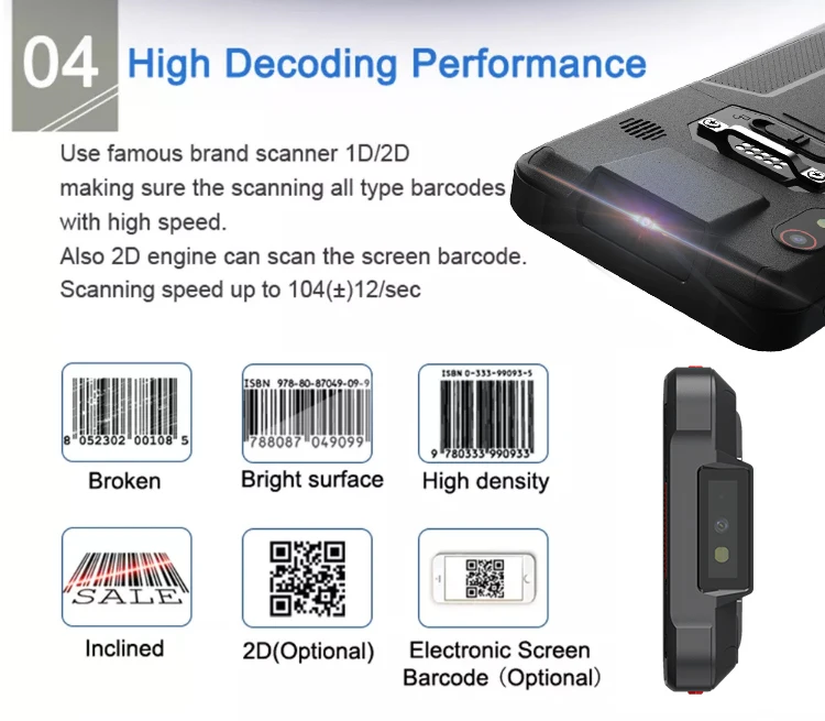 OEM Industrial Rugged PDA Scanner Durable Android Handheld 2D Barcode & NFC Reader WiFi Communication Warehouse Applications