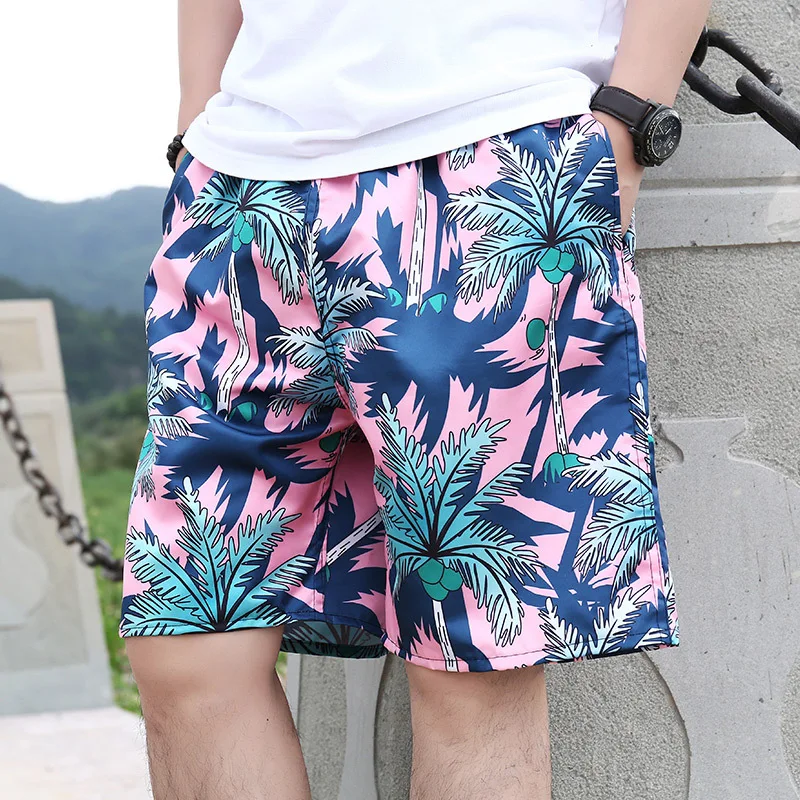 Summer casual polyester coconut tree printing mens oversize sports beach pants men's shorts325_voghion.com