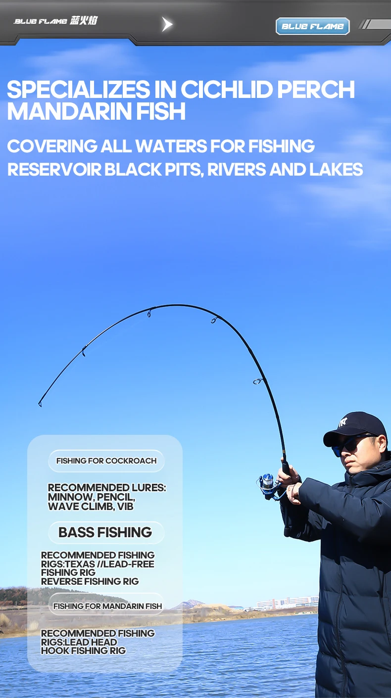 1.8m, 2.1m Freshwater Fiberglass Spinning Fishing Rod Set