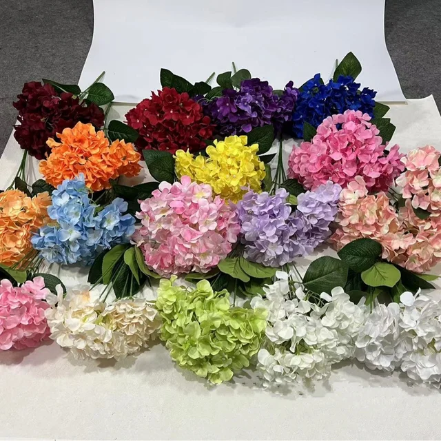 Faux Hot Pink Hydrangea Artificial Flower Wedding Decor Hydrangea Silk Flower Bouquet 5 Heads Large Artificial Hydrangea