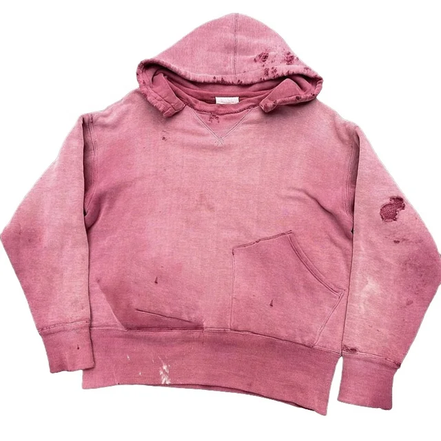Garment high quality distressed faded hoodie 100% cotton heavyweight acid wash french terry hoodie