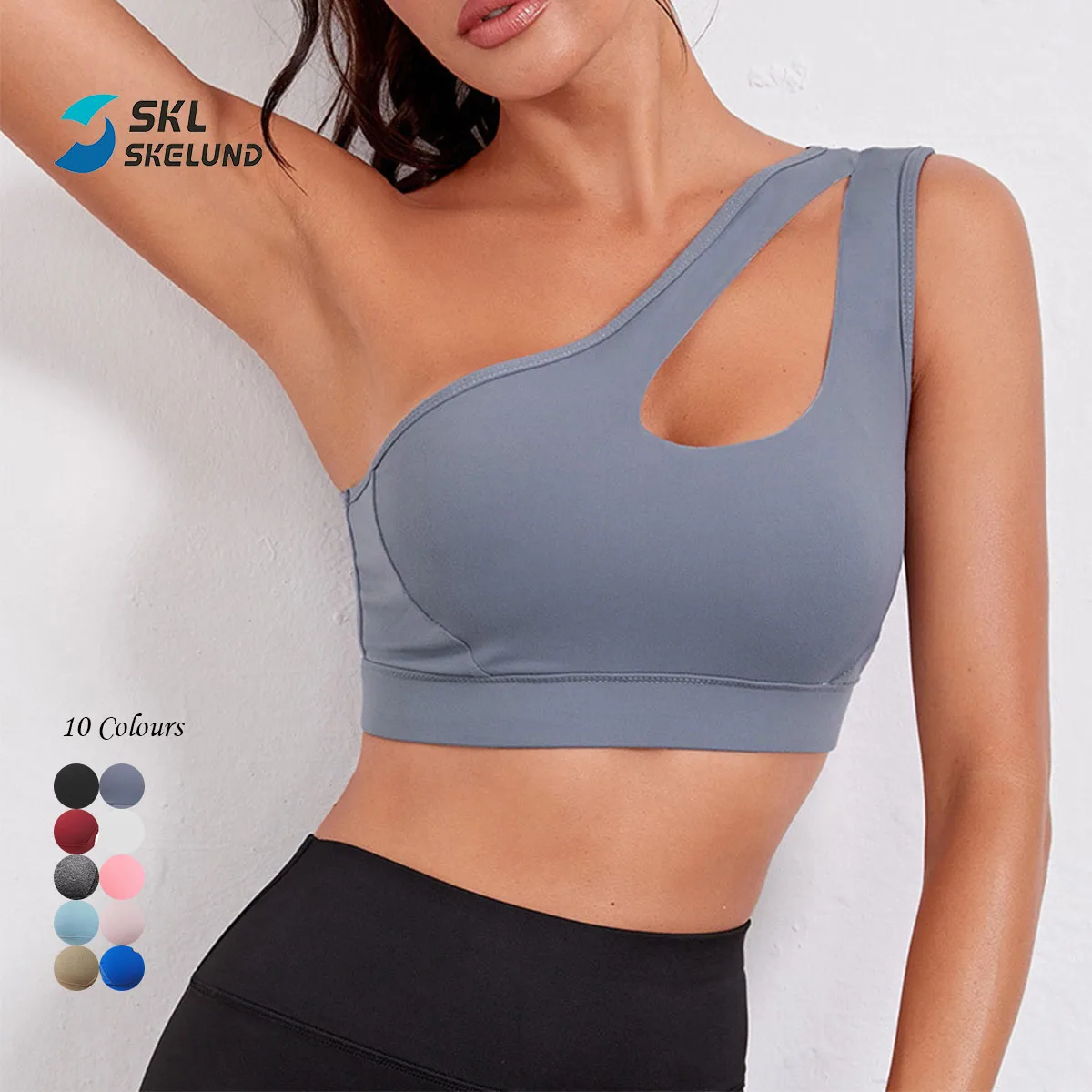 One Shoulder Sports Bra Removable Padded Yoga Top Post-surgery Wirefree  Sexy Cute Medium Support-white(xl)