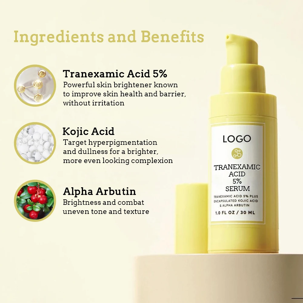 2oz Skin Whitening Serum With Kojic Acid, Alpha-Arbutin & Vitamin C - Natural, Alcohol-Free