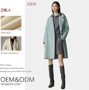 Elegant Women's Long Wool Coat with Double-Breasted Closure Outerwear for Winter