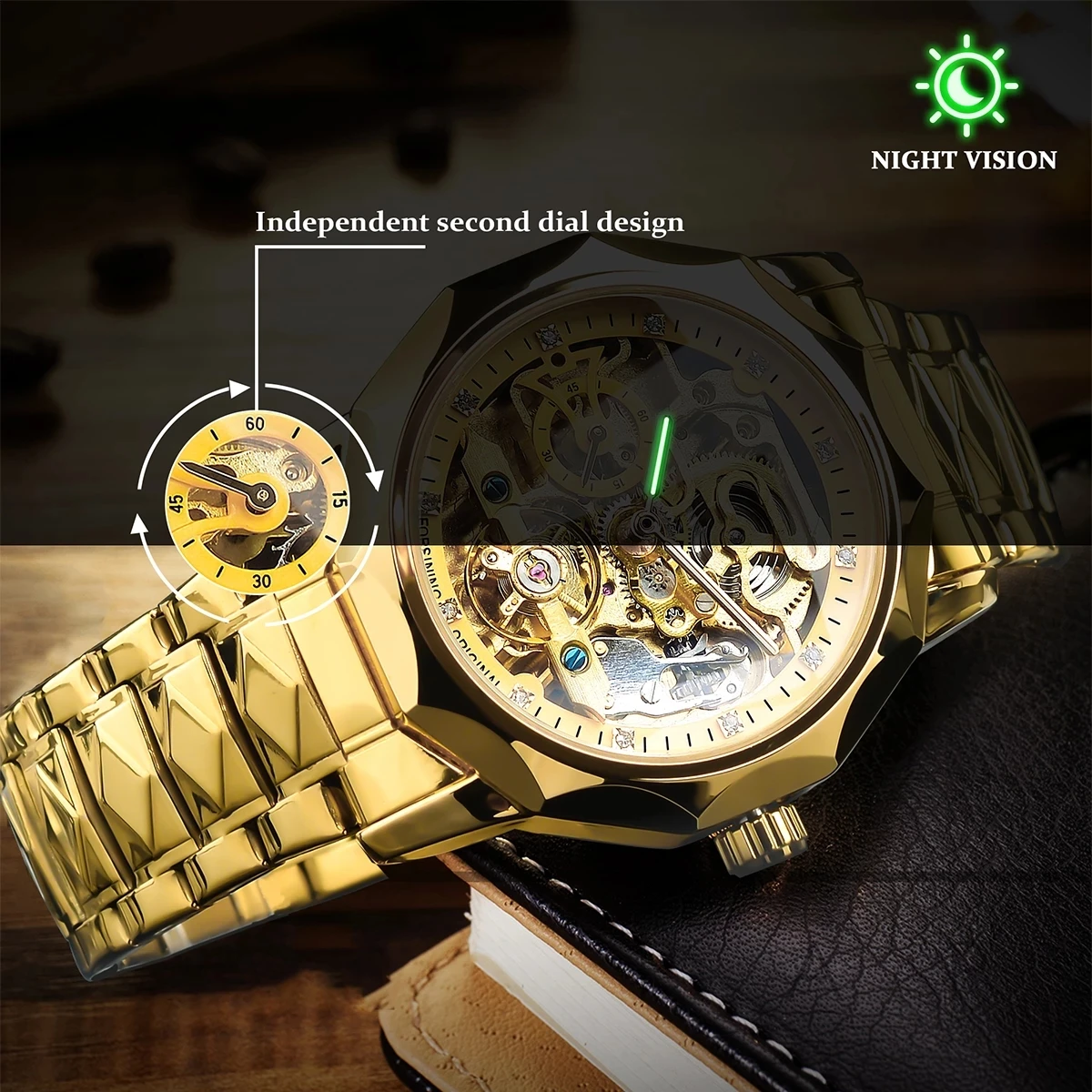 Forsining 2025 New New Tourbillion Design Mens Luxury Business Golden Automatic Mechanical Skeleton Wrist Watch Male Clock