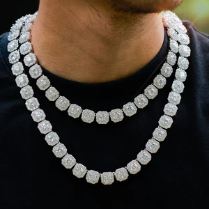 Luxury Hip Hop Custom logo 10mm 12mm Custom Jewelry Iced Out Tennis Chain Necklace