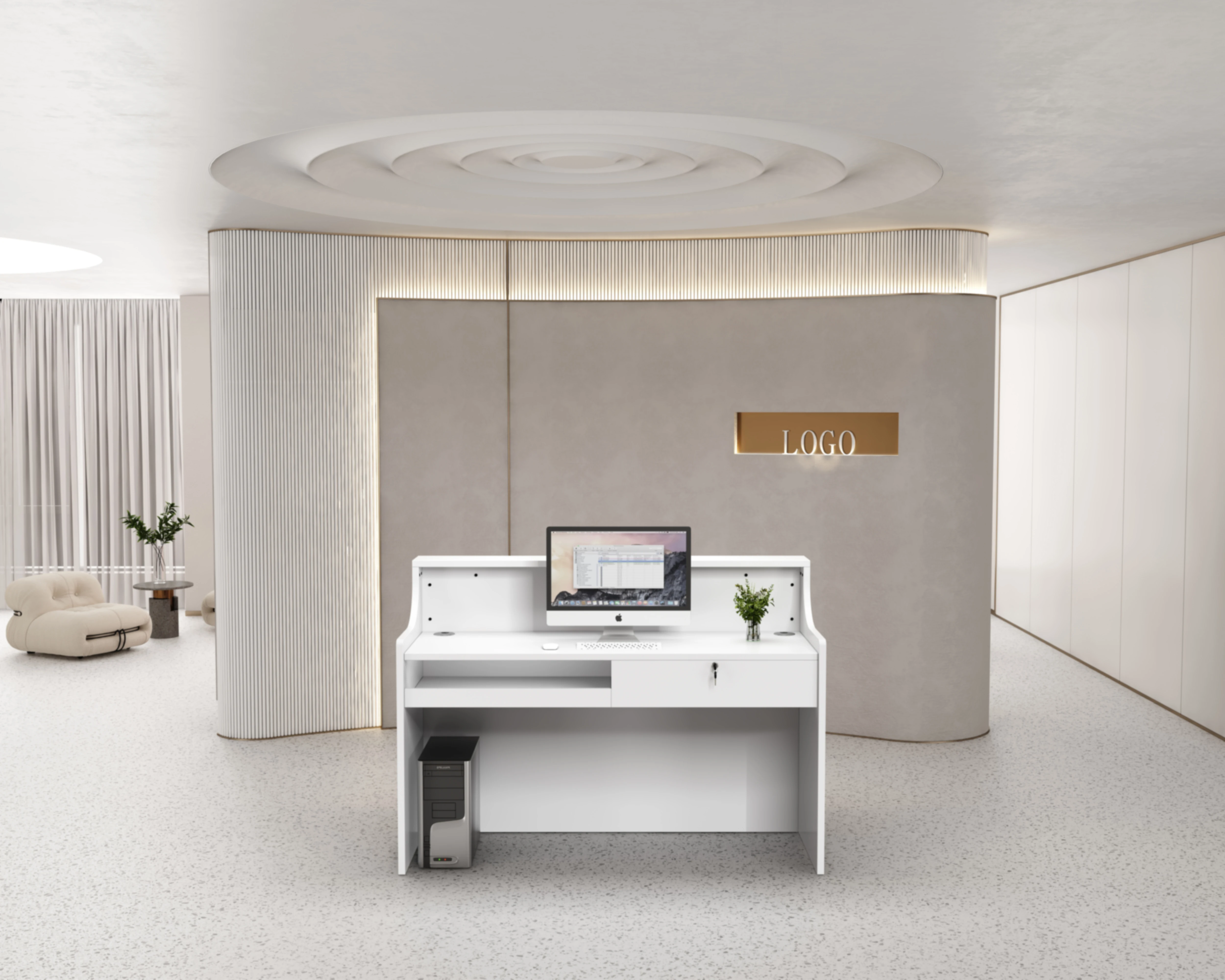 2025 Custom Modern Simple Bar Reception Small Store Front Desk Cash Register Baking Paint Beauty Small Salon Consultation Desk