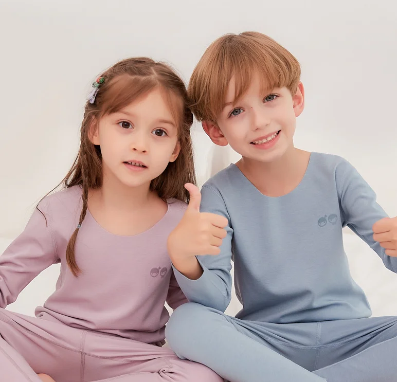 Детский бархатный костюм бесшовное теплое термобелье для мальчиков и девочек плюс бархатная плотная осенняя одежда длинные