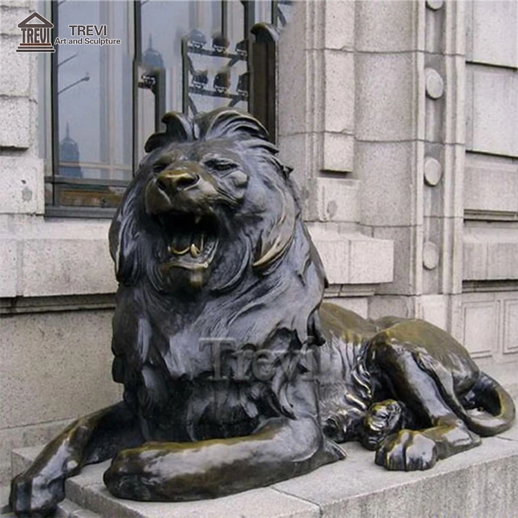 Antique Wildlife Metal Sculpture Big Outdoor Bronze Lion Statues Yard Decor