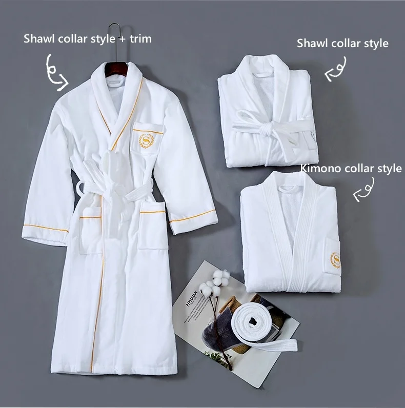 Wholesale Luxury Hotel White Cutpile Velvet Bathrobe Terry Cloth Spa