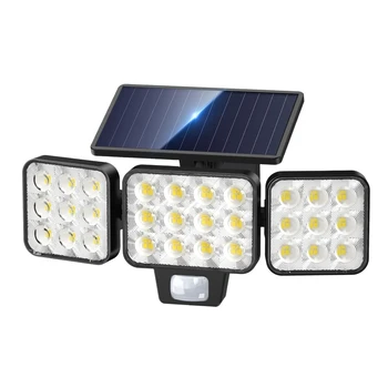Solar Wall Lamp Spotlight Outdoor Flood Light  Motion Sensor 3 Heads Upgrade Glass Panel  Angle Adjustment for Fence Garden