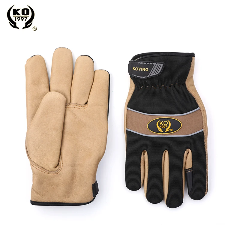 KKOYING ski gloves leather  Brown waterproof leather winter sports gloves for warmth gloves ski