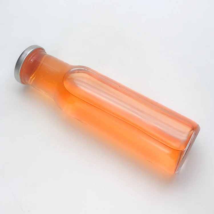 Wholesale 250ml Transparent Glass Bottle for for Cold Press Juice Ketchup with Metal Cover