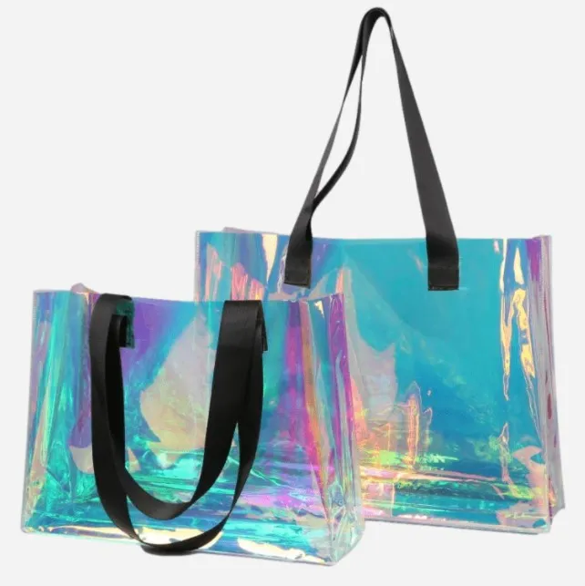 Buy Wholesale Taiwan Fashion Clear Iridescent Pvc Tote Bag, Clear  Holographic Rainbow Pvc Handbag For Women & Girls & Pvc Handbag at USD 3.24