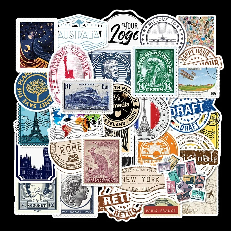 Lot De 50+ Autocollants Vintage Années 70 - Thème Voyage Du Monde - Scrapbooking