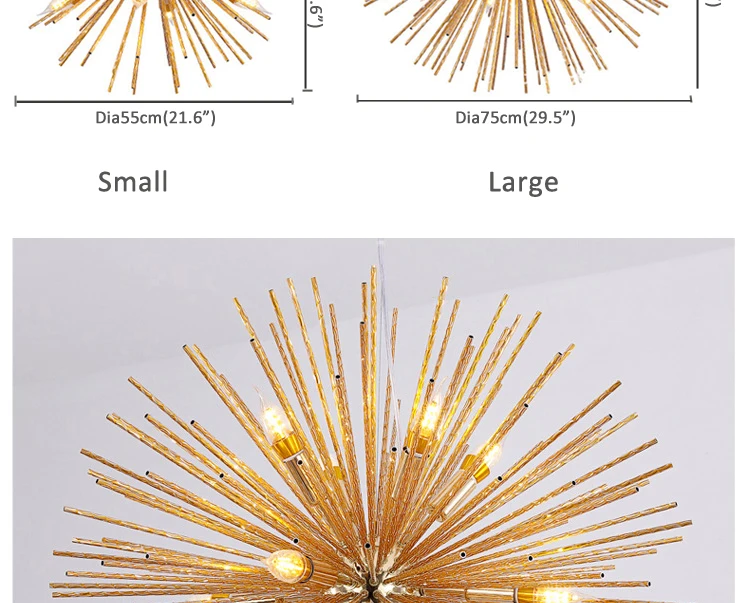 Aluminum  firework pendant light modern chandeliers with 8 lights, gold and chrome sputnik lighting fixture