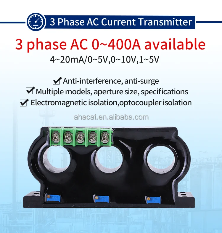 3 Phase Current Sensor Transmitter - AC 4-20ma, 10V, 5V
