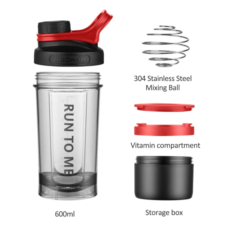 Two Compartment 600ml High Quality Leakproof Drinkware Gym Protein Shaker Mixer Bottle for Sports Direct Drinking for Travel