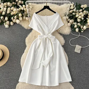 High Quality Party Dresses Women Elegant Sleeveless V-neck A-line Midi Dress Women's Clothing Plus-size Dress