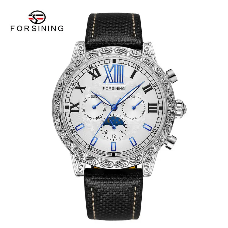 6923 Мужские механические часы из натуральной кожи