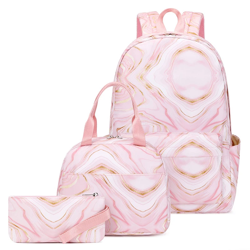 Fashion Canvas School Backpack for Girls Boys Book Bag with Pencil Lunch Bag Set 