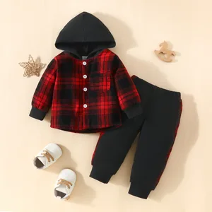 Autumn Plaid Jacket and Casual Trouser Pants Set for 3-7Y Boys Letter Pattern Children Clothes for Kids