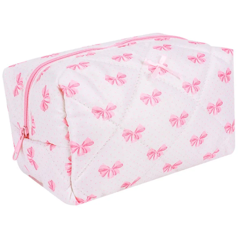 Wholesale Promotional Cotton Cosmetic Bag Cute Bow Daily Necessities Storage Makeup Organizer Factory Price