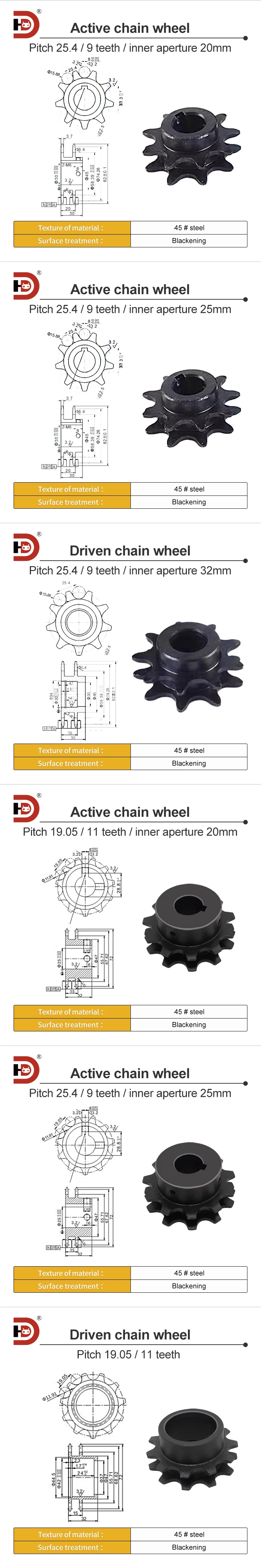 2.5x Speed Chain Wheel Drive Wheel BS25-C208A2.5 Conveyor Line Matching Tensioning Seat Double Row Gear details