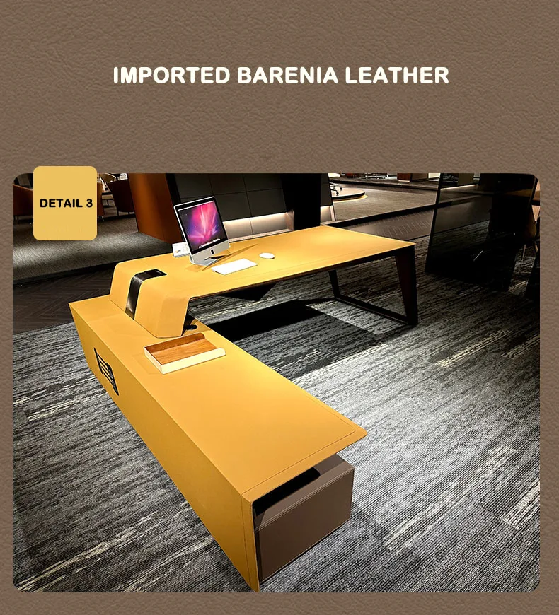 Modern Luxury Office Furniture Mdf Veneer Leather L Shaped Desk Manager
