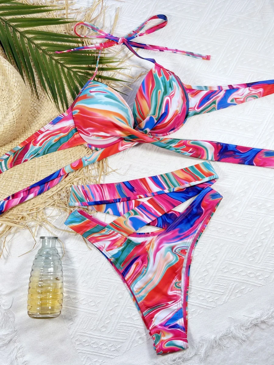 Two-Piece Set High Waist Follower Bikini Erotic Girl Beachwear Trim Swimwear Women Sexy Swimsuit