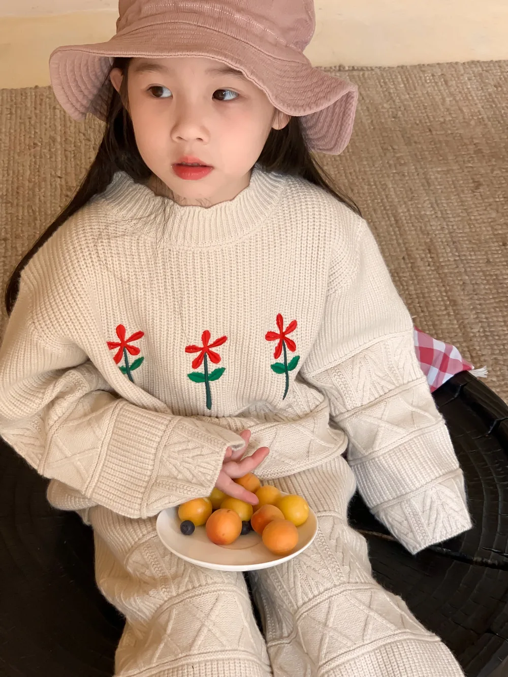 2023 Kids Autumn Flowers Tops+ Pants Knit Sweat Suit For Girls Buy