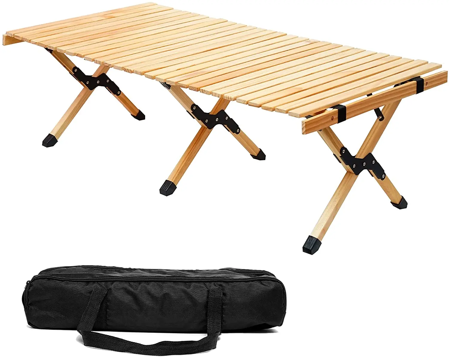 portable roll up wood table in a bag