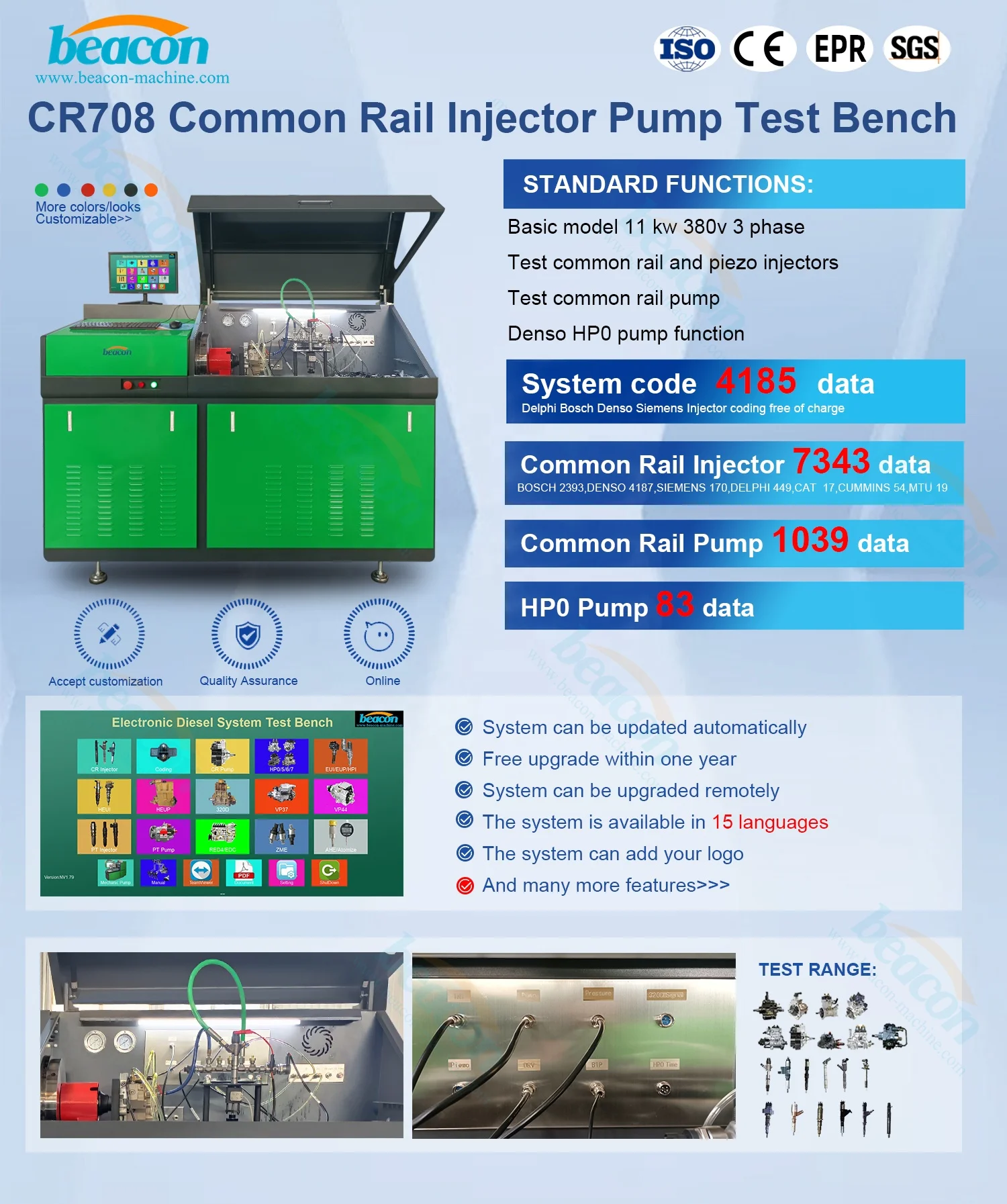 CR708  Common Rail diesel Injector test Bench , Fuel Injector test Equipment , Piezo Crdi Injector Tester