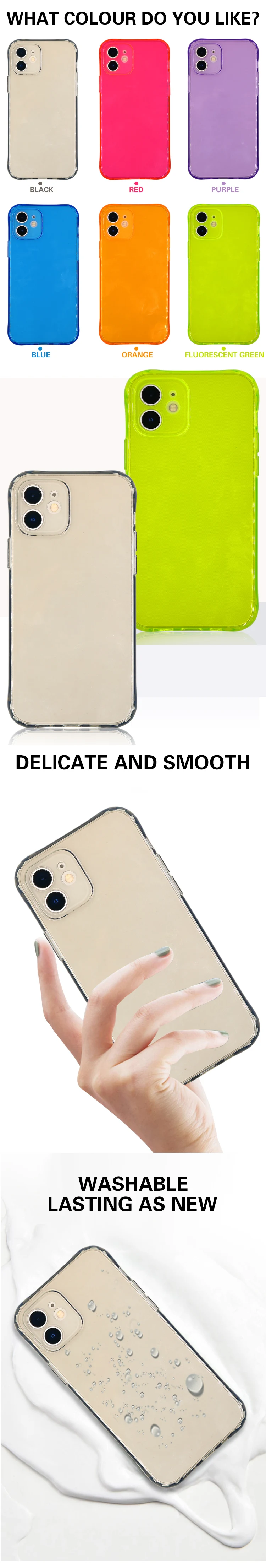 Factory Wholesale Neon Fluorescent Solid Color Shockproof Soft TPU Clear Phone Case Back Cover For iPhone 13 Pro Max
