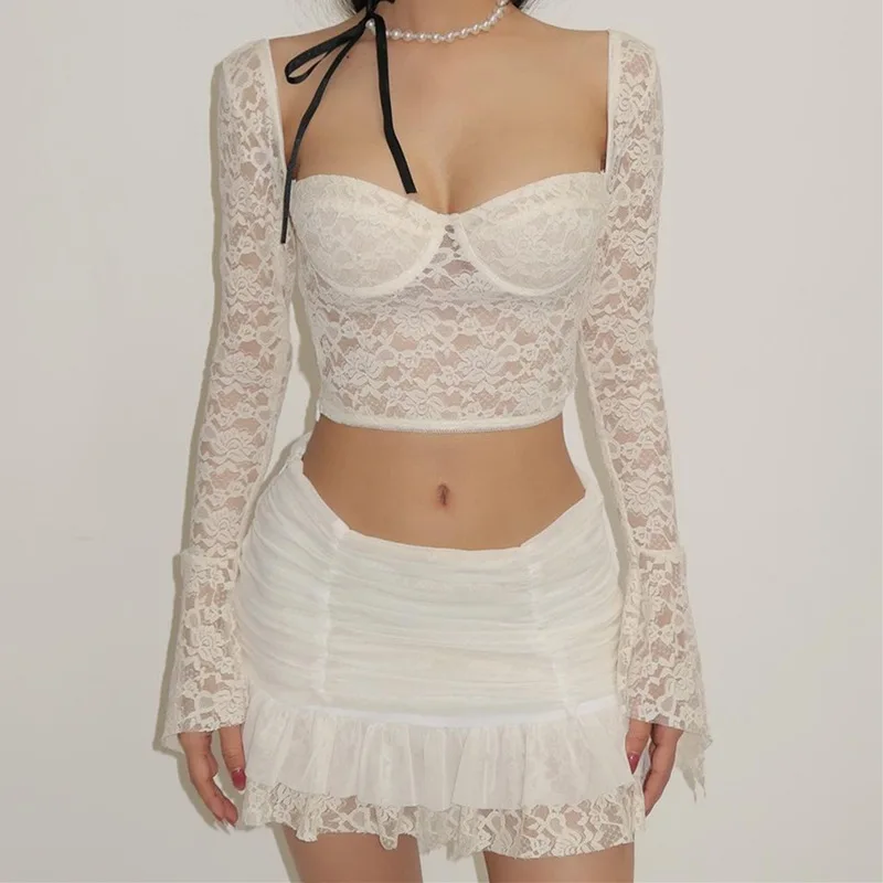 fitted lace wedding dress OVERSIZE LONG SLEEVE CROP TOP – J.Bailey