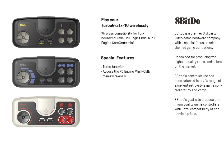 8BitDo PCE Core 2.4G Wireless Gamepad for Mini TurboGrafx-16 Mini