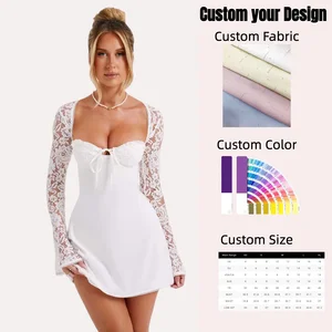 Winter New Casual Fashionable Sexy Lace Long Sleeved Dress Backless Lace up Women's Dress