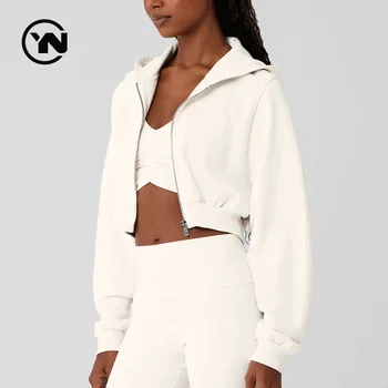 Long Sleeve Crop Top Hoodie Sport Outfit Zip Up Winter Women Fitness Jackets Hoodie Jacket With Zipper For Women