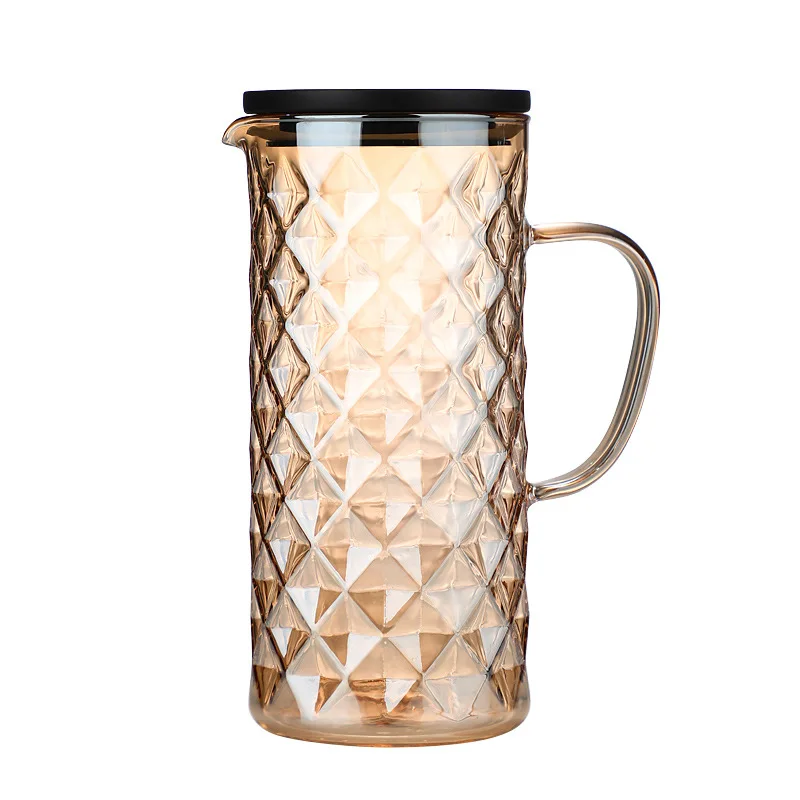 Glass Water Pitcher With Handle Bamboo Lid Heat Cold Hot Tea water